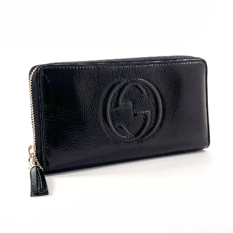 Women Gucci bags with a zippered interior pocketGUCCI Long Wallet Purse 308004 Patent leather black Zip Around Soho Women Used