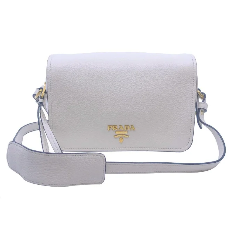 Ladies Prada shoulder bags with a single - handle design for simplicityPrada Flap Vitello Phenix Ivory Leather Cross Body Bag