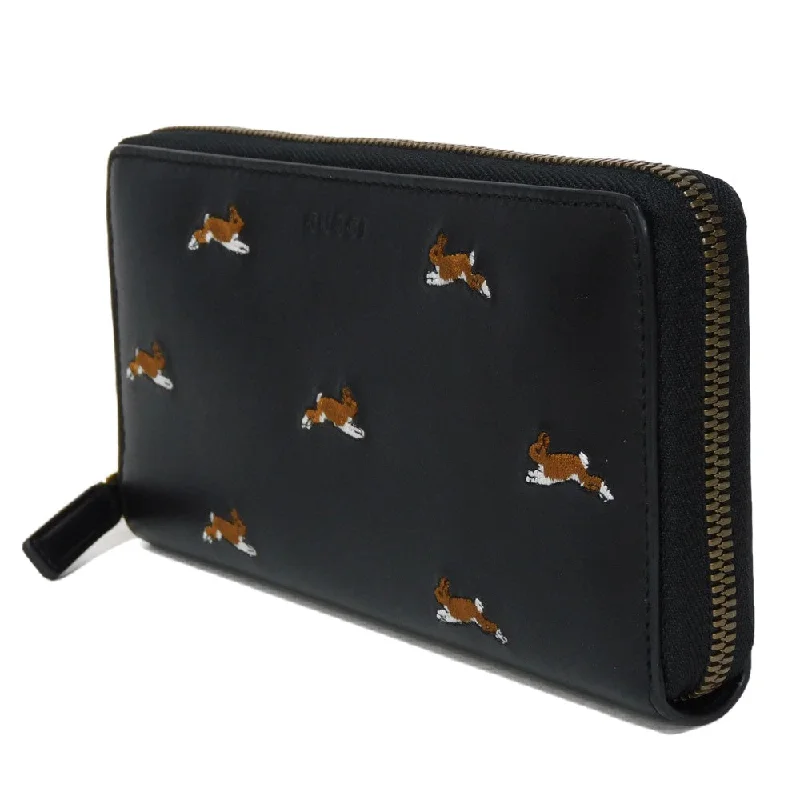 Gucci Dionysus bags for women with tiger - head claspsGUCCI Long Wallet Purse 428785 Smooth Calfskin Leather black Logo embossing Rabbit embroidered zip-around wallet Women(Unisex) Used