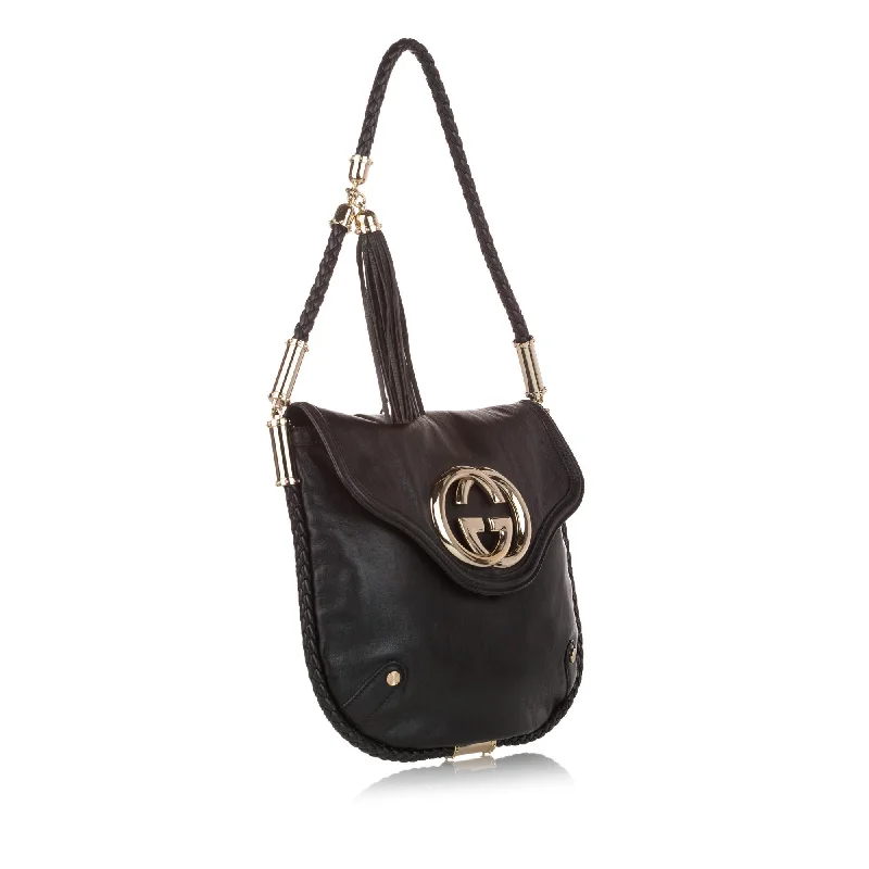 Gucci tote bags for women with a double - handle designGucci Britt Leather Shoulder Bag (31058)