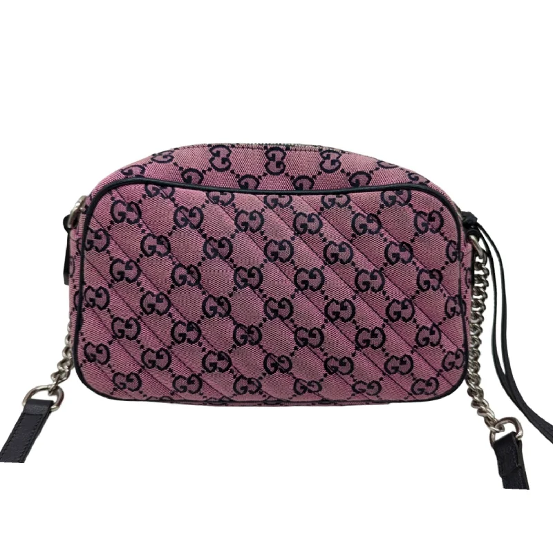 Women Gucci bags with a zip - around closure for securityGucci Pink GG Matelassé Marmont Small Shoulder Bag