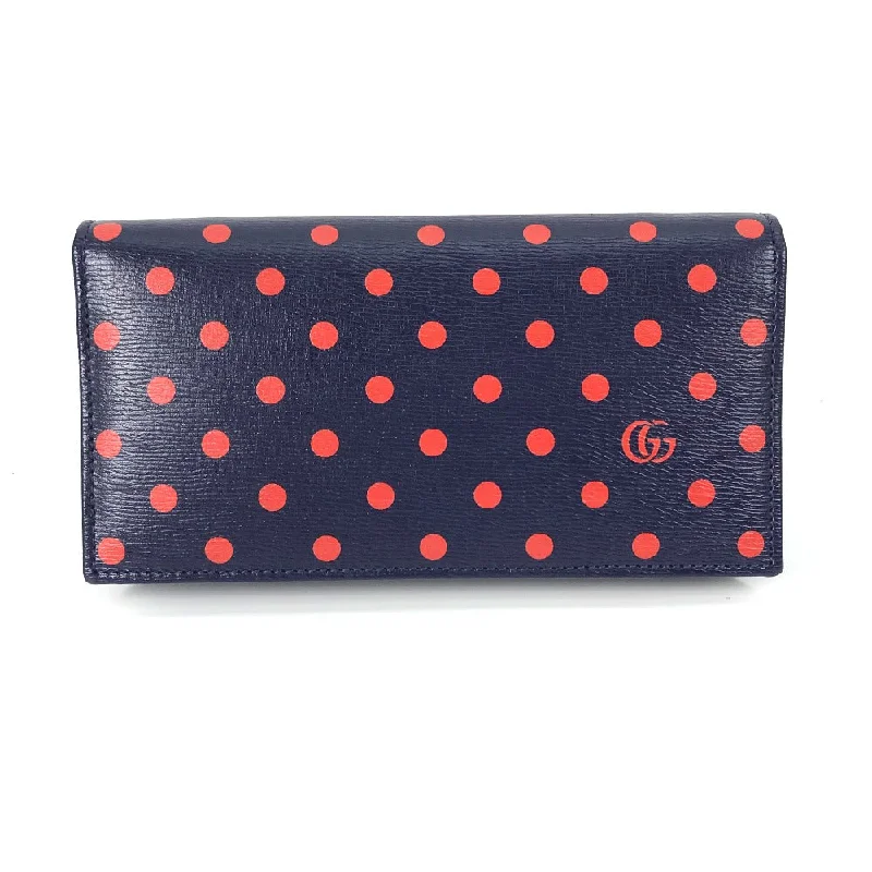 Medium - sized Women Gucci handbags for everyday useGUCCI Long Wallet Purse 621892 leather Navy x red Horsebit 1955 Dot Polka Dot Chain wallet Women Secondhand