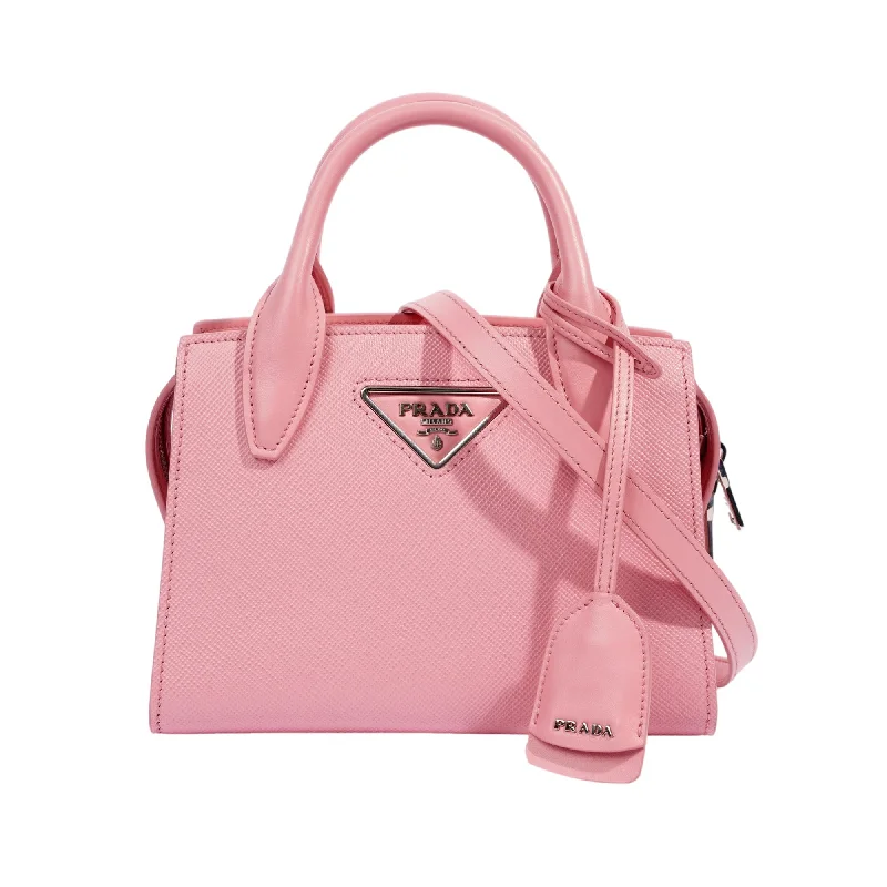 Ladies Prada shoulder bags with a magnetic - closure flap for easy opening and closingPrada Kristen Saffiano Top Handle Mini Tote Crossbody Bag Petalo Pink