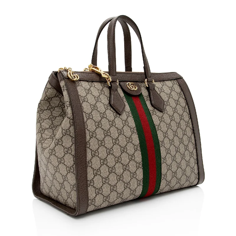 Gucci Marmont bags for women with gold - toned hardwareGucci GG Supreme Ophidia Medium Top Handle Tote (SHF-CFDl5D)