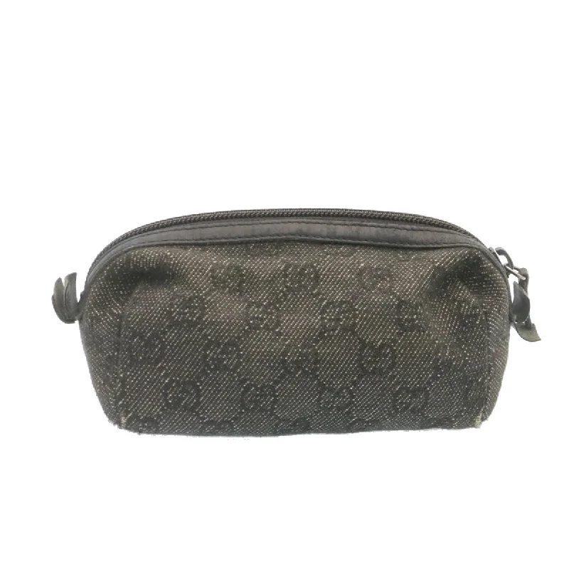 Women Gucci bags with a chain - link trim and a leather bodyGUCCI GG Canvas Cosmetic Pouch Black  am1504g