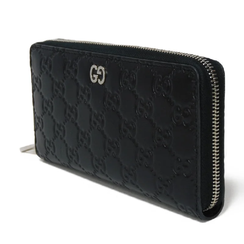 Women Gucci Sylvie bags with a leather - wrapped handleGUCCI Long Wallet Purse 473928 CWC1N 1000 Signature leather black GG Shima Durian zip around wallet mens Used