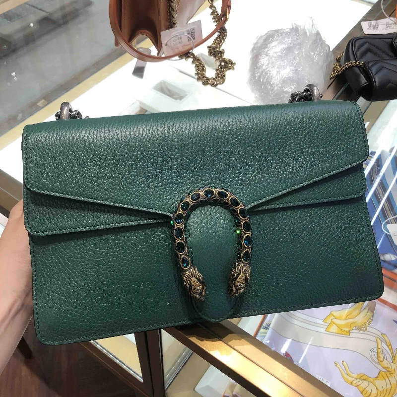 Ladies Gucci shoulder bags with a wide - width strapGucci Dionysus Green Leather Medium Shoulder Bag