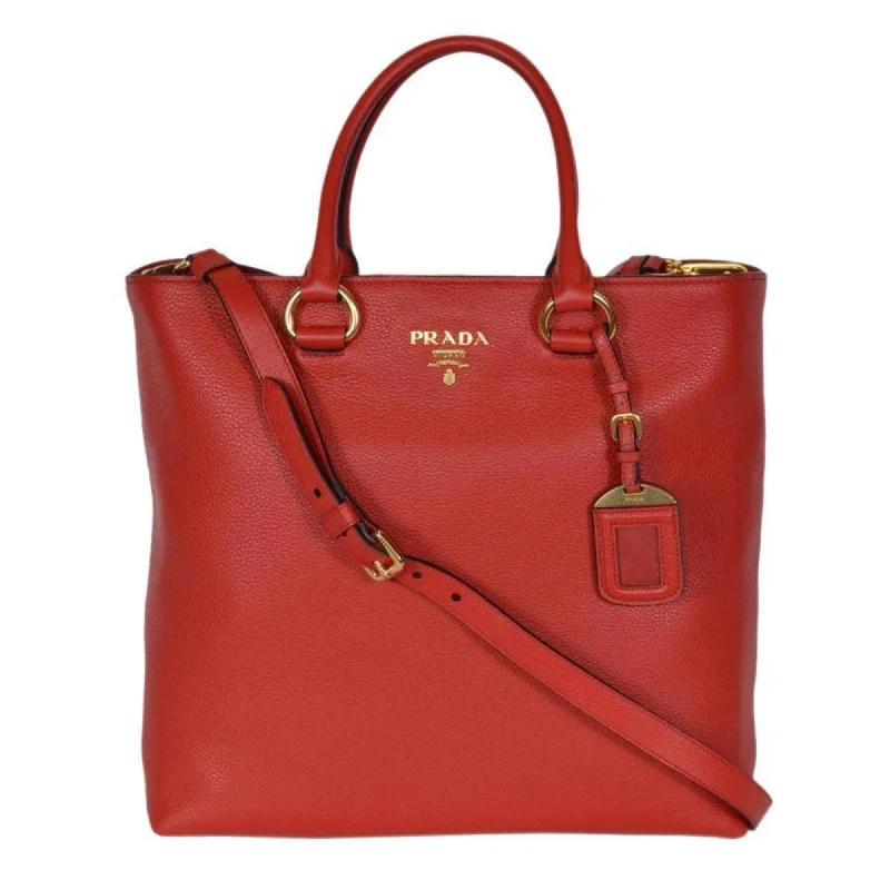 Ladies Prada handbags with a detachable wallet inside for added conveniencePrada Vitello Phenix Red Leather Shopping Tote