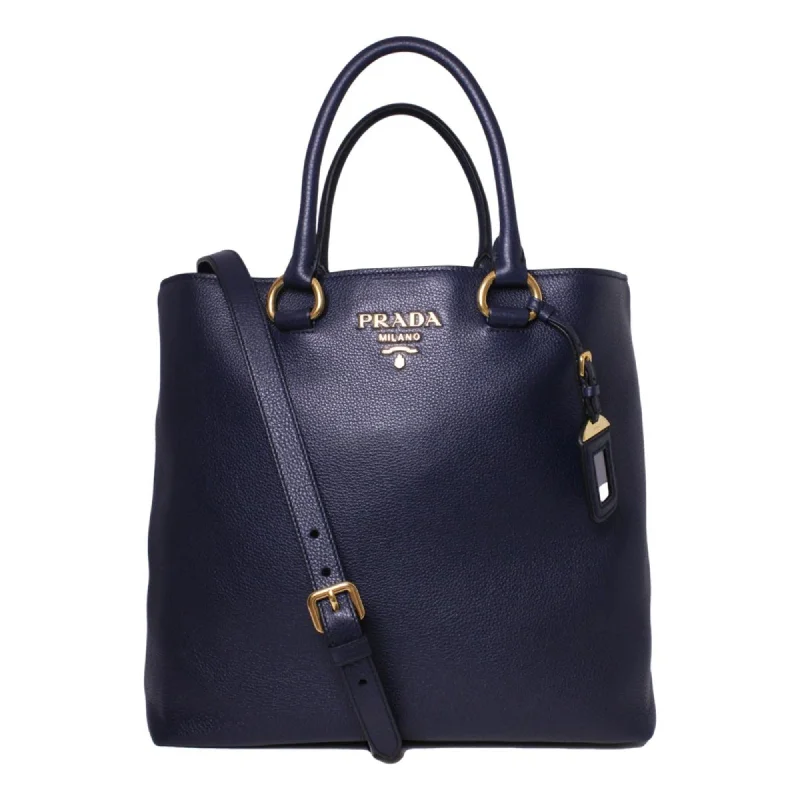 Prada crossbody bags with adjustable nylon straps for comfort and durabilityPrada Navy Blue Vitello Phenix Leather Shopping Tote