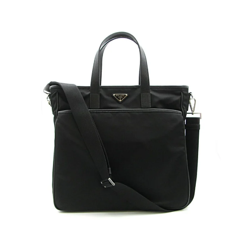 Prada handbags with a metal - framed clasp for durability and stylePrada Re-Nylon Black Nylon and Saffiano Large Crossbody Tote Bag