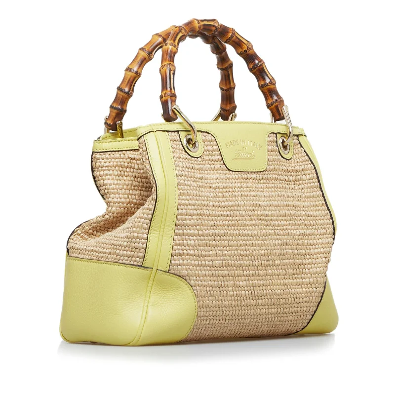 Women Gucci Sylvie bags with a leather - wrapped handleGucci Bamboo Shopper Raffia Satchel (O4uoe2)