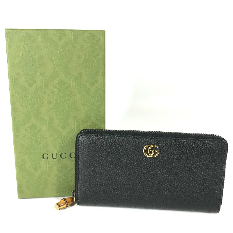 Ladies Gucci handbags with a detachable coin purse insideGUCCI Long Wallet Purse 739499 leather Navy GG Marmont Bamboo Zip Around Women Secondhand