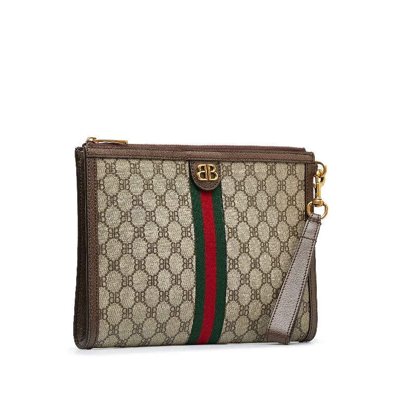 Women Gucci bags with a front - zip pocket for small itemsGUCCI X Balenciaga BB Supreme Ophidia Web Clutch Clutch Bag