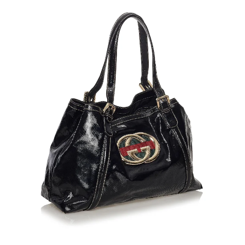 Gucci tote bags for women with a water - resistant coatingGucci Dialux Britt Patent Leather Tote Bag (SHG-33670)