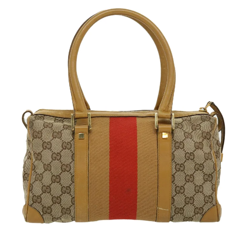 Ladies Gucci shoulder bags with a magnetic - closure flapGUCCI GG Canvas Sherry Line Hand Bag Beige Brown Red 0000851001553  ar7441