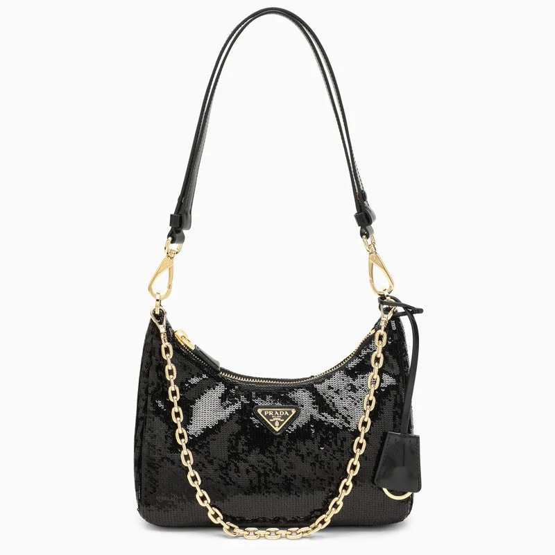 Ladies Prada handbags with a detachable wallet inside for added conveniencePrada Prada Re-Edition Black Mini Bag Women