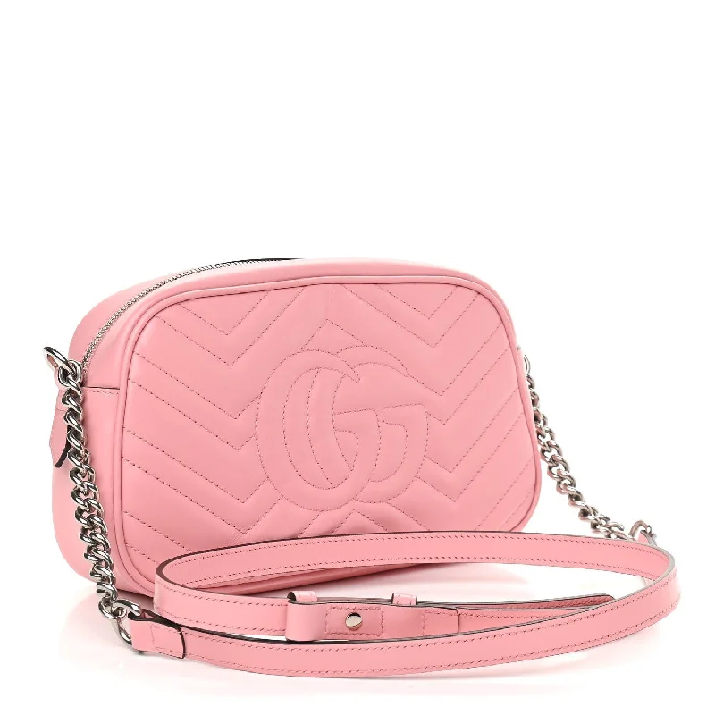 Gucci Marmont bags for women with a contrast - colored interiorGUCCI Calfskin Matelasse Small GG Marmont Chain Shoulder Bag Pastel Pink