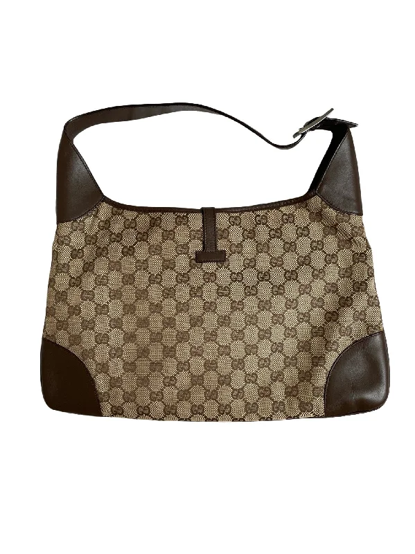 Women Gucci crossbody bags in a bold red colorGucci Jackie Beige & Brown Jacquard Leather Bag