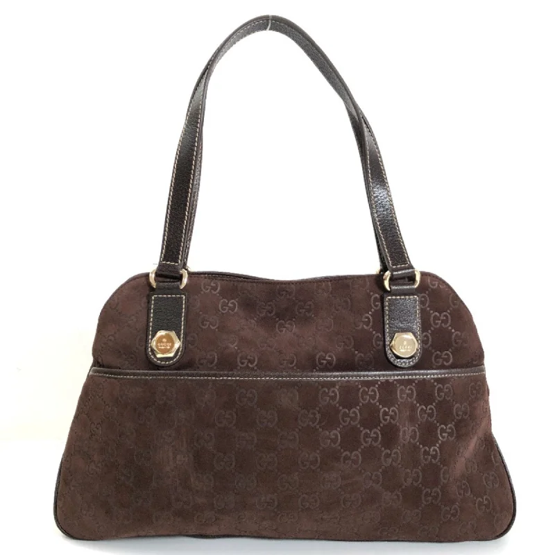 Women Gucci bags with a chain - link trim and a leather bodyGUCCI shoulder bag GG pattern hand 163288 suede leather brown gold hardware ladies