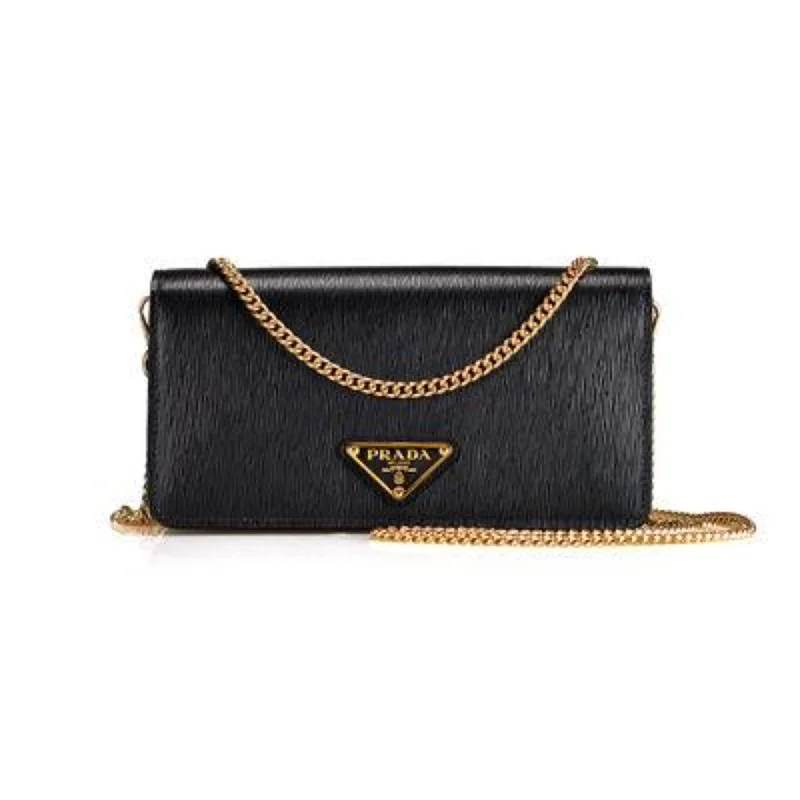 Ladies Prada Galleria bags with gold - toned hardware for a luxurious touchPrada Miniborse Black Vitello Move Leather Chain Cross Body