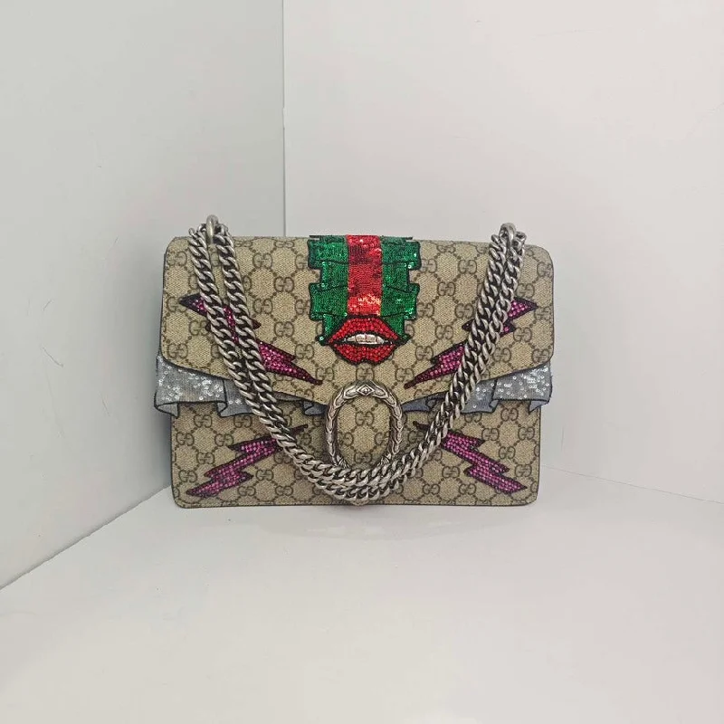 Women Gucci bags with a detachable mobile phone holderGucci Dionysus Beige Canvas Embroidered Bag 29cm