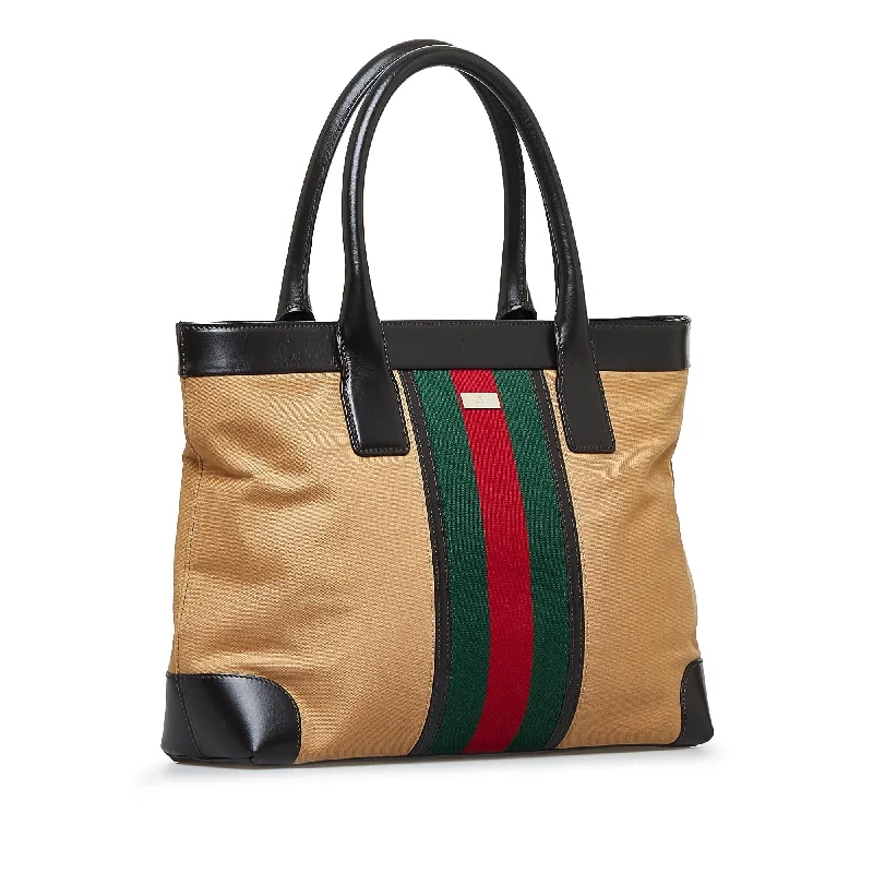 Ladies Gucci shoulder bags with a magnetic - closure flapGucci Web Canvas Tote Bag (SHG-3FEW2l)