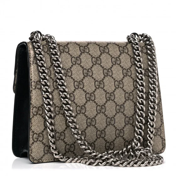 Women Gucci Sylvie bags with a leather - wrapped handleGUCCI GG Supreme Monogram Mini Dionysus Shoulder Bag Black