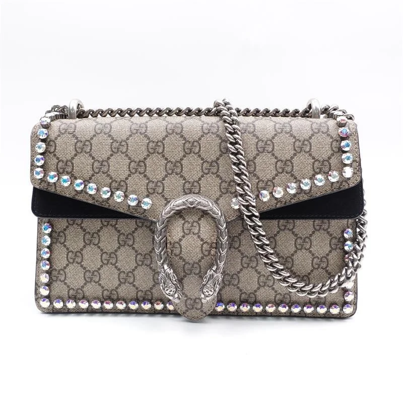 Ladies Gucci handbags with a detachable coin purse insideGucci Dionysus Brown Coated Canvas Shoulder Bag with Chain Strap and Rhinestone Detail Medium