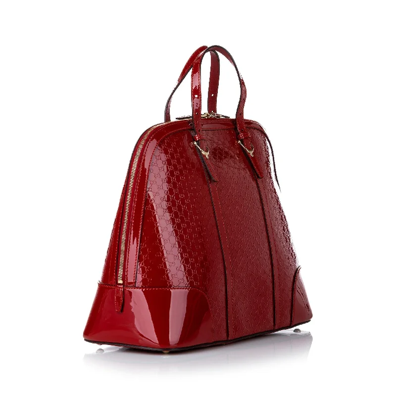 Ladies Gucci shoulder bags with a tassel decorationGucci Microguccissima Nice Patent Leather Satchel (SHG-30368)