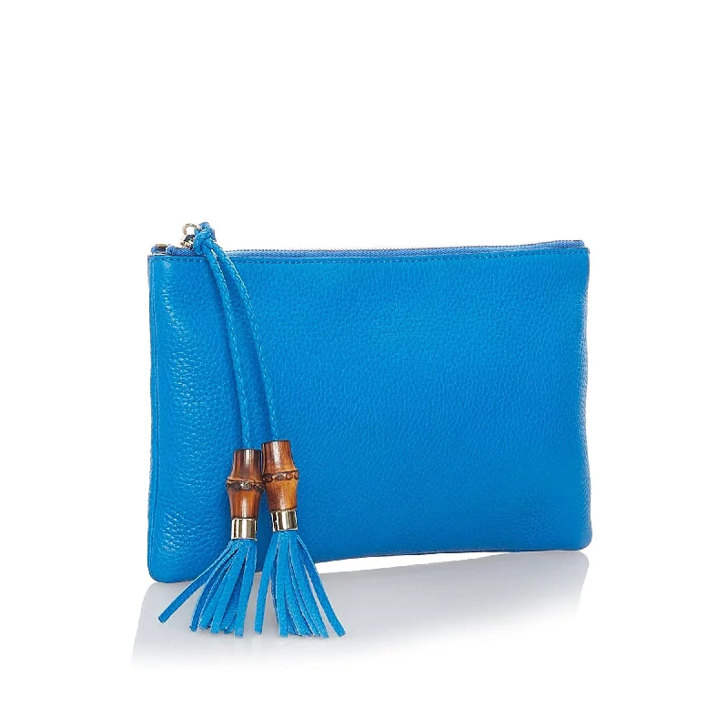 Women Gucci Sylvie bags with a crystal - embellished web stripeGucci Bamboo Tassel Leather Clutch Bag (32863)