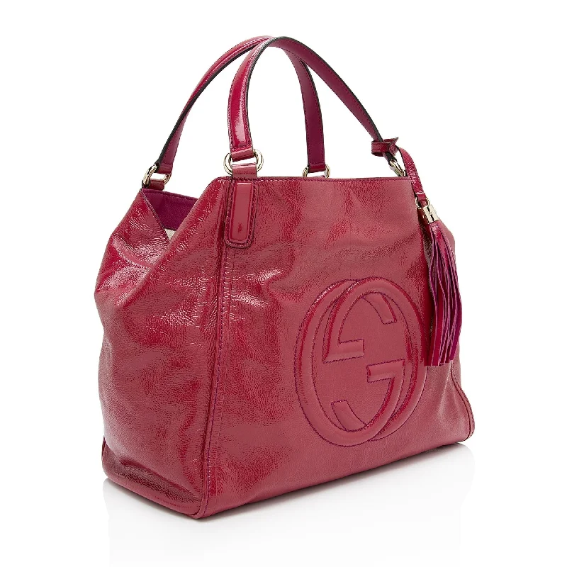 Gucci backpacks for women with a padded laptop compartmentGucci Patent Leather Soho Medium Tote (SHF-9PAlJ9)