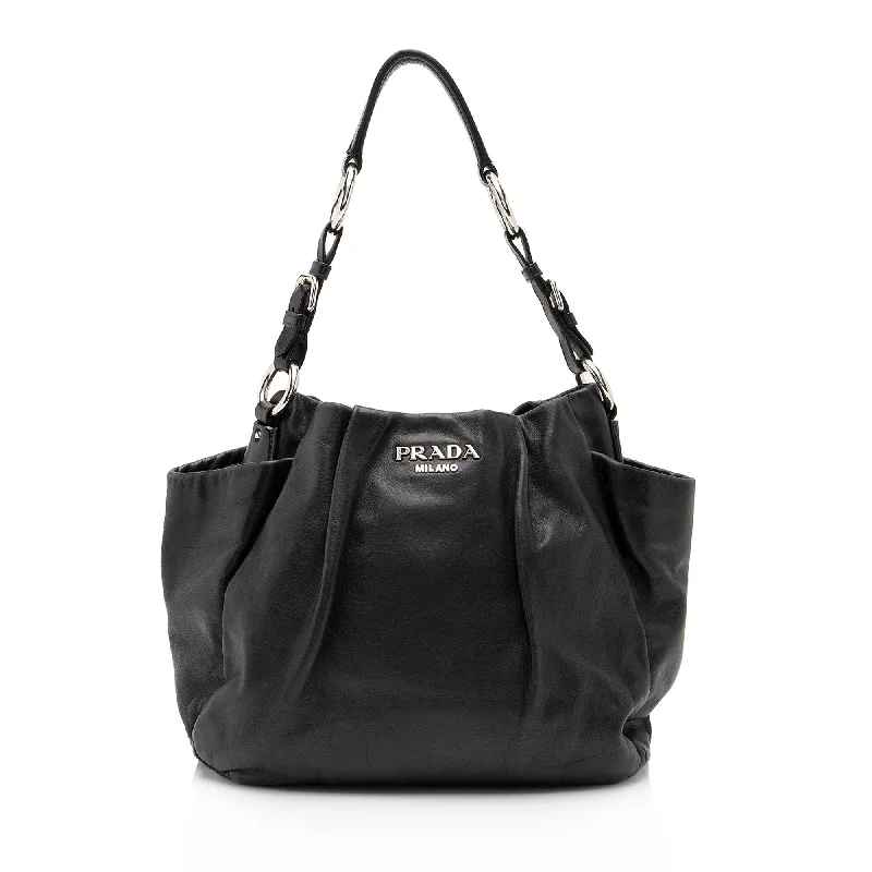 Ladies Prada Re - Edizione 2005 bags with a star - shaped charm for a playful touchPrada Soft Calfskin Pleated Side Pocket Hobo (SHF-pruIY9)