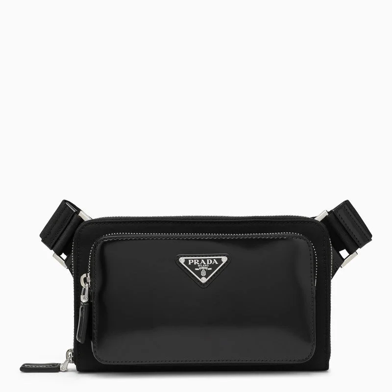 Prada handbags with a perforated leather detail for a unique and breathable designPrada Black Leather Shoulder Bag Men