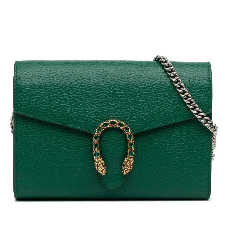 Gucci Dionysus bags for women with tiger - head claspsGucci Dionysus Wallet On Chain Green