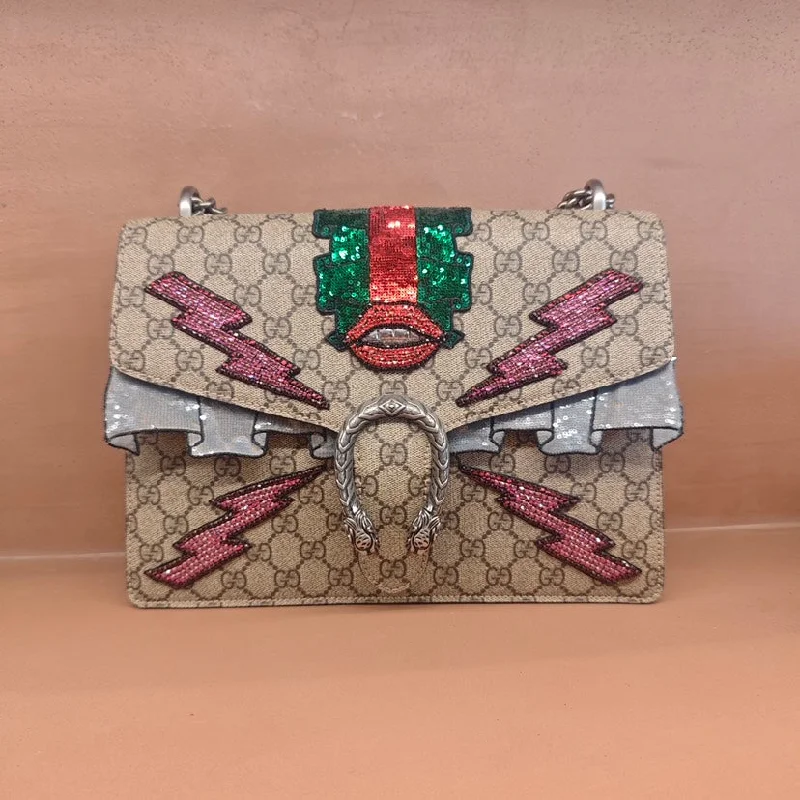 Gucci Marmont bags for women with a snakeskin - effect panelGucci Dionysus Beige GG Coated Canvas Embellished Bag Medium Size