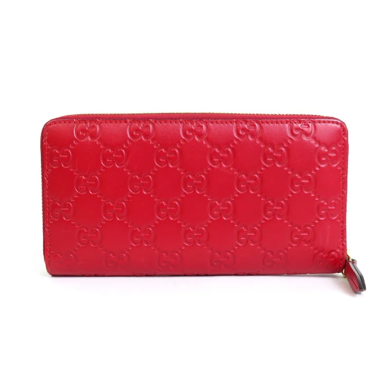 Women Gucci bags with a front - zip pocket for small itemsGUCCI round zipper long wallet GG pattern leather red unisex 410102