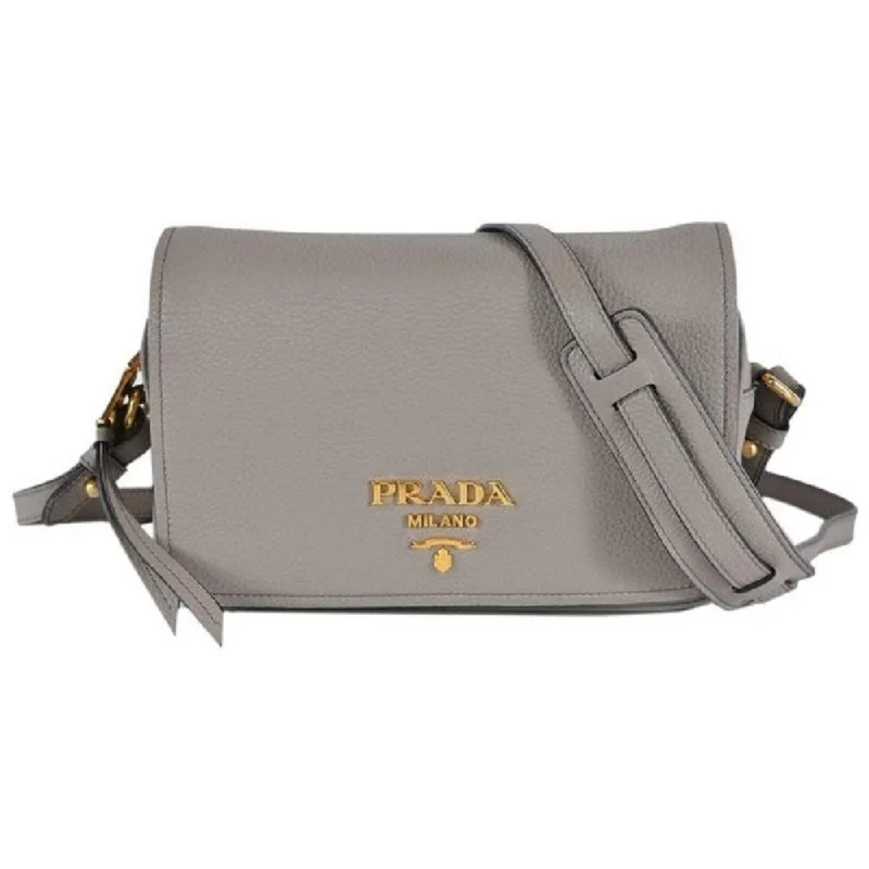 Prada bags with a zip - top closure and multiple interior pockets for organizationPrada Vitello Phenix Argilla Grey Leather Flap Crossbody Bag