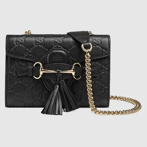 Women Gucci bags with a chain - link trim and a leather bodyGUCCI GUCCISSIMA EMILY LEATHER SHOULDER BAG