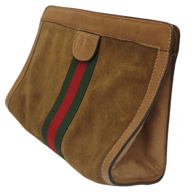 Ladies Gucci shoulder bags with a wide - width strapGUCCI Vintage Clutch Bag Sherry Line Perfume Suede Second Women's