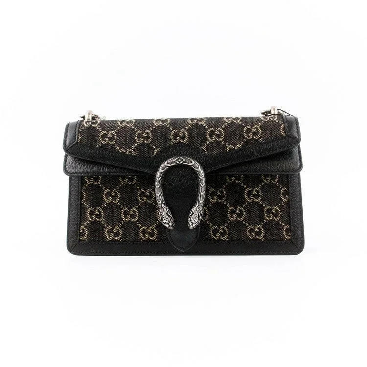 Women Gucci Sylvie bags with a crystal - embellished web stripeGucci Dionysus Small Bag Black Monogram Canvas and Leather