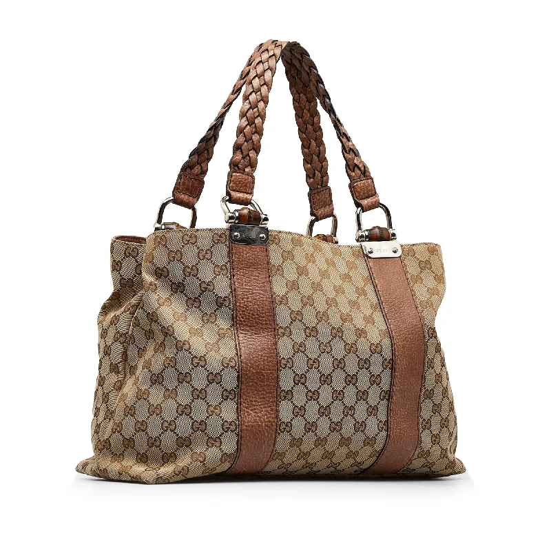 Women Gucci bags with a detachable mobile phone holderGucci Medium GG Canvas Bamboo Bar Tote (SHG-OK721J)