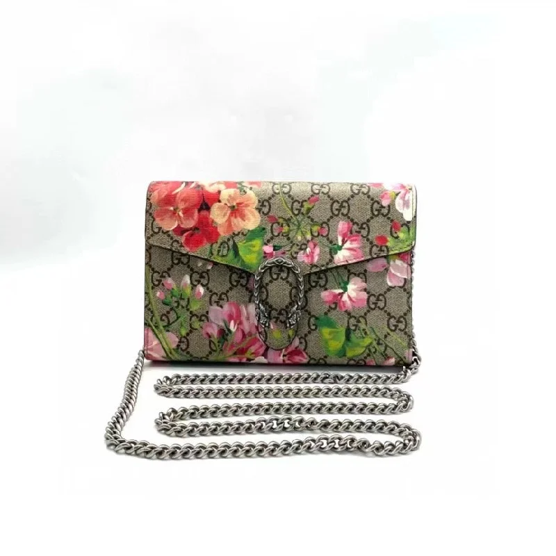 Ladies Gucci shoulder bags with a single - handle designGucci Dionysus Floral Canvas Chain Wallet Crossbody Bag Beige Pink Medium