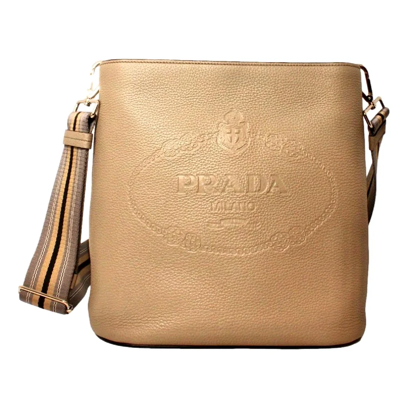 Prada bags with a zippered interior pocket for separating itemsPrada Vitello Phenix Cammeo Leather Stripe Strap Bucket Bag