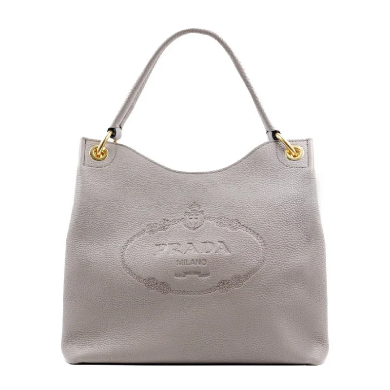 Prada handbags with a perforated leather detail for a unique and breathable designPrada Vitello Phenix Grey Leather Embossed Logo Hobo Tote Bag