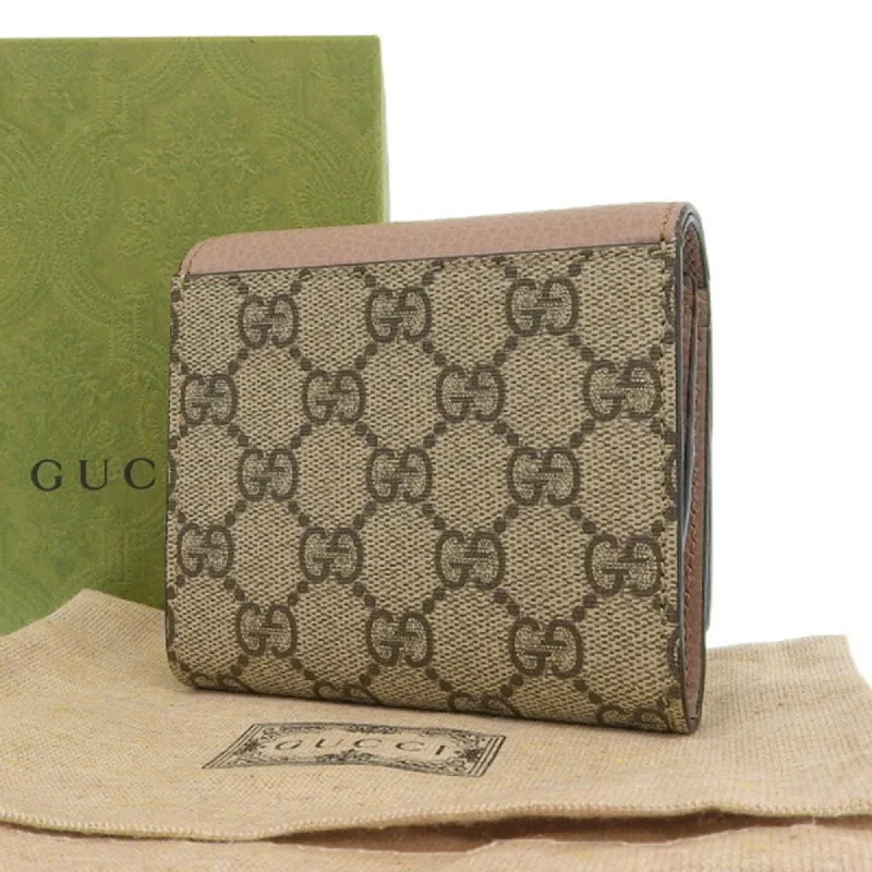 Women Gucci Sylvie bags with a detachable ribbon detailGUCCI GG Supreme Leather Double G Bifold Wallet 598587 Beige Pink Women's