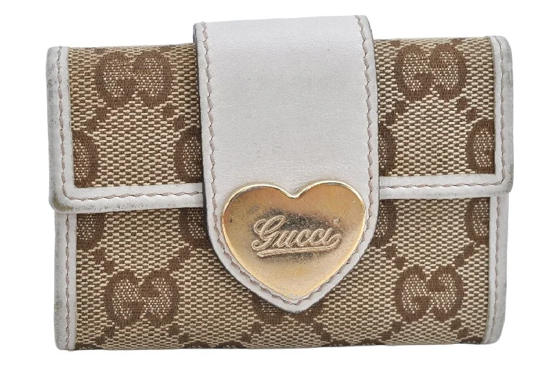 Gucci handbags for women with a metal - framed claspAuth GUCCI Heart 6 Hooks Key Case Holder GG Canvas Leather 203551 Brown 1481K