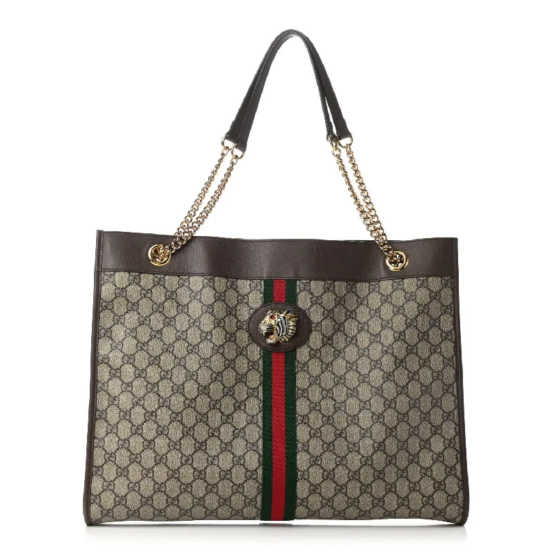 Gucci backpacks for women with a sleek silhouetteGUCCI GG SUPREME MONOGRAM RAJAH CHAIN TOTE