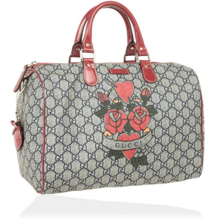 Women Gucci Sylvie bags with a detachable ribbon detailGucci GG Plus Tattoo Hearts And Roses Large 'Joy' Boston Satchel