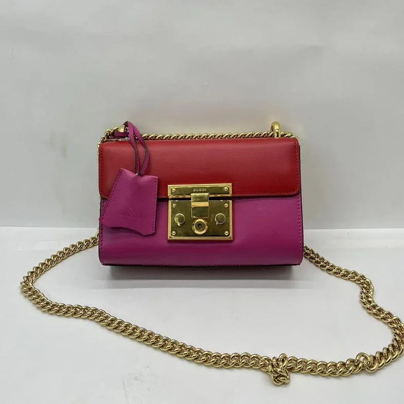 Women Gucci backpacks with a luxurious leather finishGucci Leather Chain Bag Red Pink Small