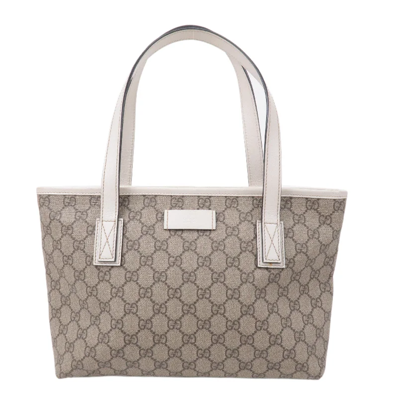 Women Gucci Sylvie bags with a leather - wrapped handleGUCCI GG Supreme Leather Tote Bag Beige White 211138